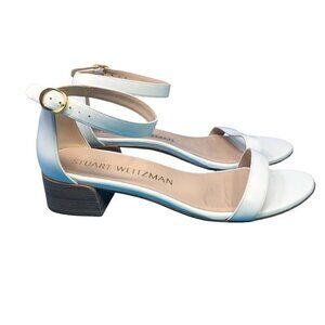 Stuart Weitzman Women's Size 8 Nudist June Ankle Strap Block Heel White Sandals